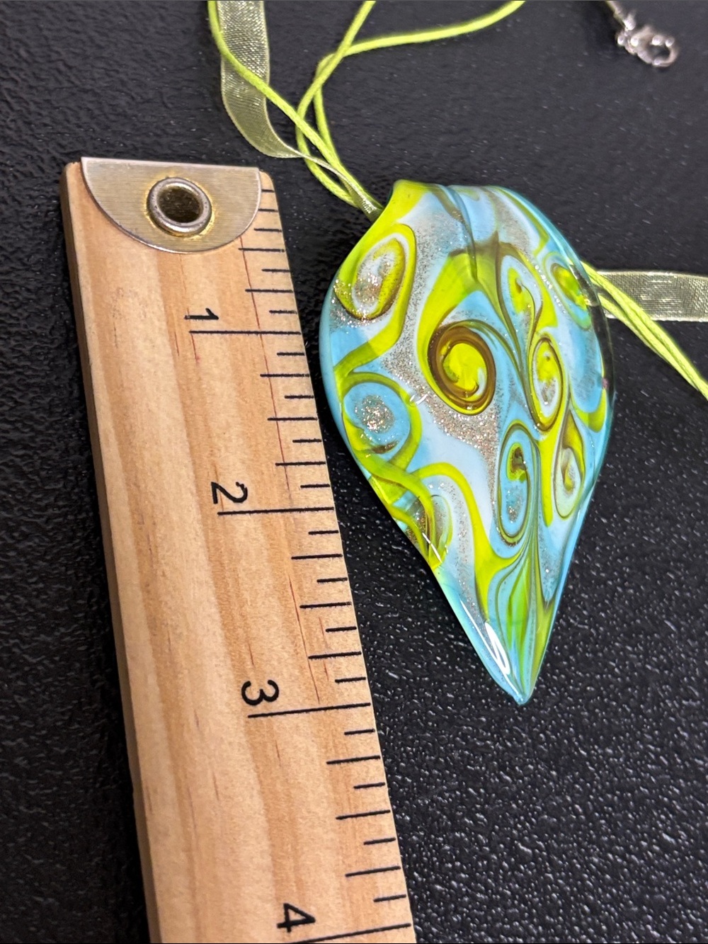 Handmade Turquoise Lime Dichroic Glass Pendant Necklace - Picture 9 of 9